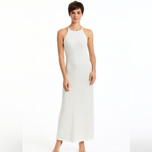 Boston Proper Crochet White High Neck Maxi Dress M NWOT